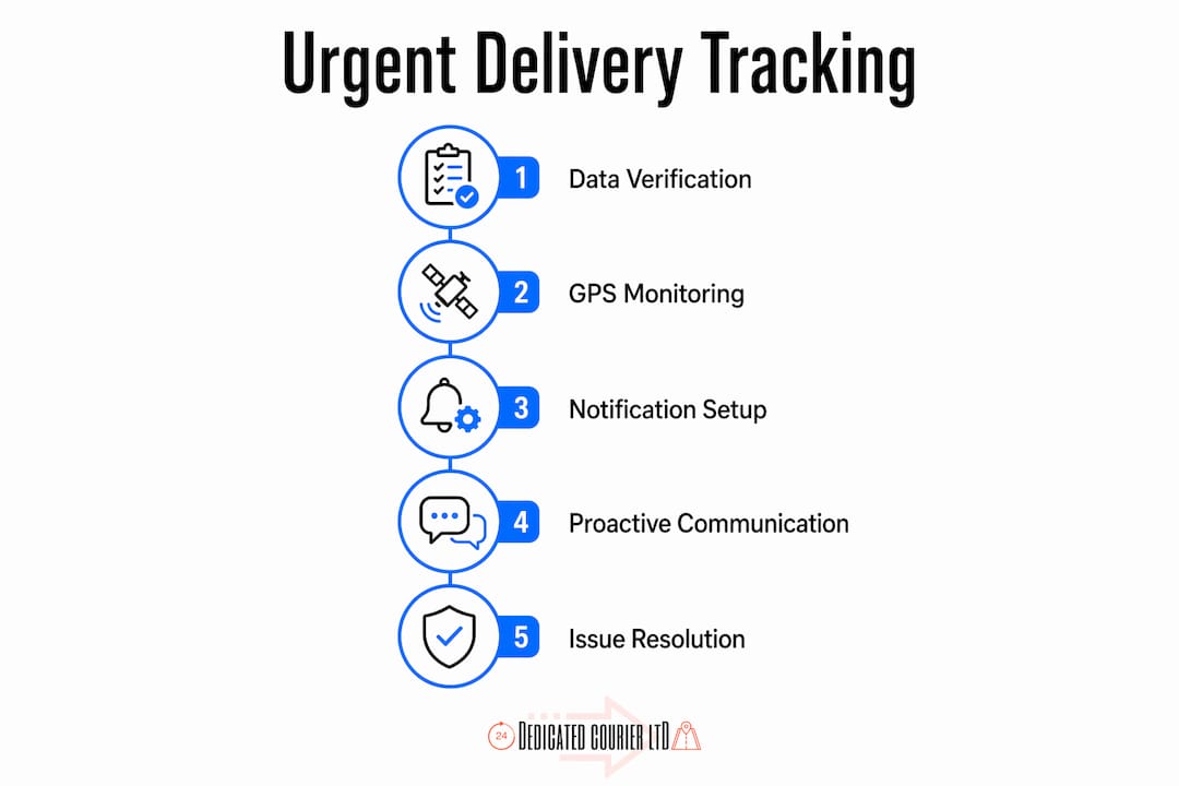 Infographic showing steps for urgent delivery tracking