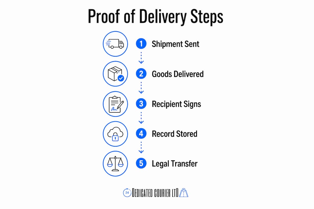 Infographic illustrating key steps in proof of delivery process