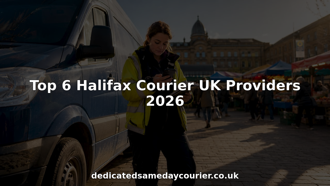 Female courier scanning device by delivery van in Halifax