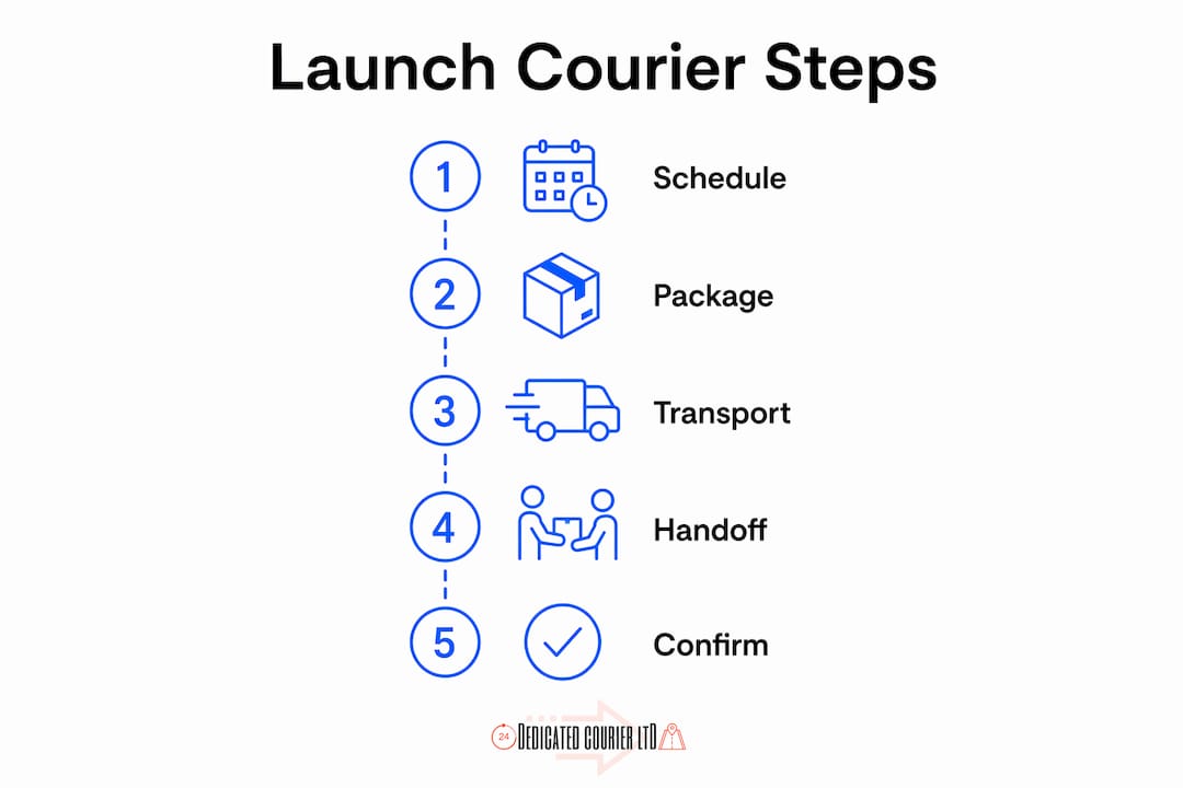 Infographic showing key courier steps for product launches