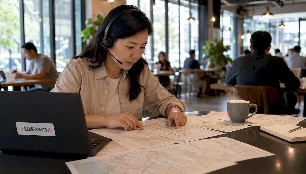 Logistics coordinator reviewing delivery routes