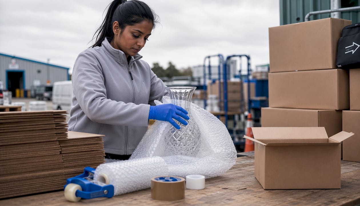 Specialist packing fragile item in Plymouth logistics center