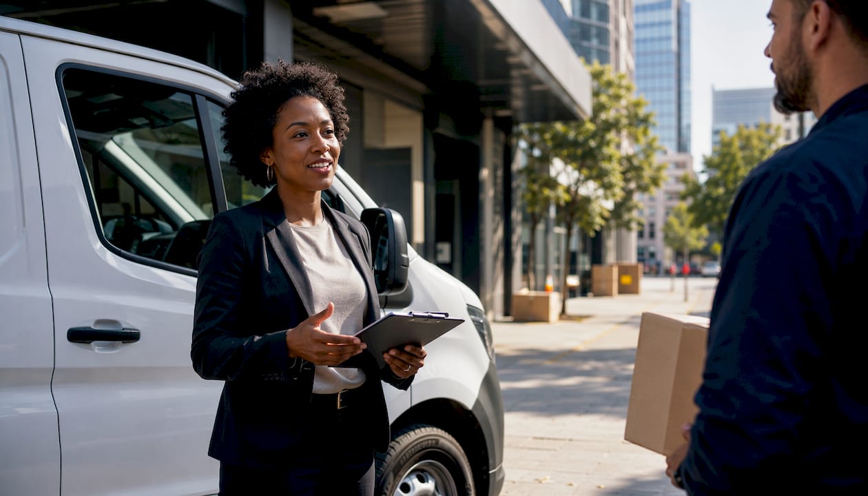 Logistics manager by express van outdoors