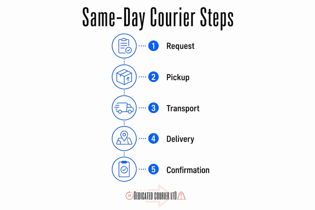 Infographic showing steps of same-day courier process