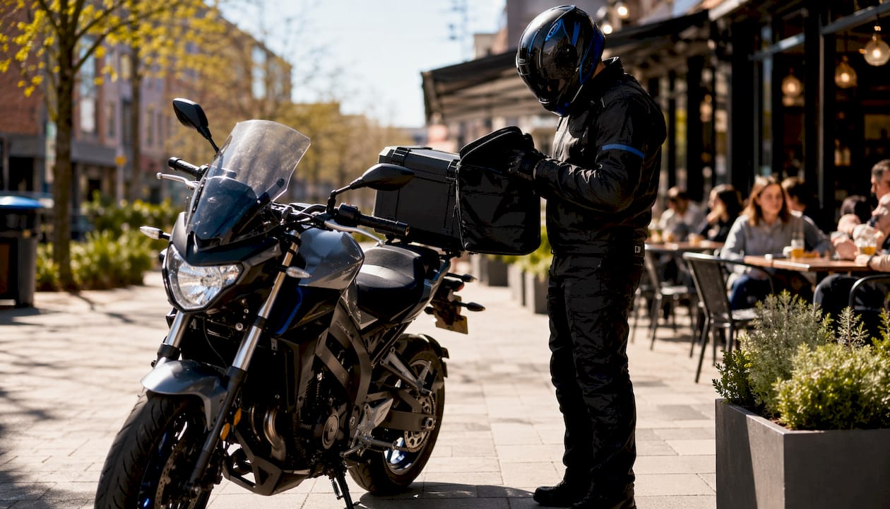 Courier motorbike ready for urgent delivery