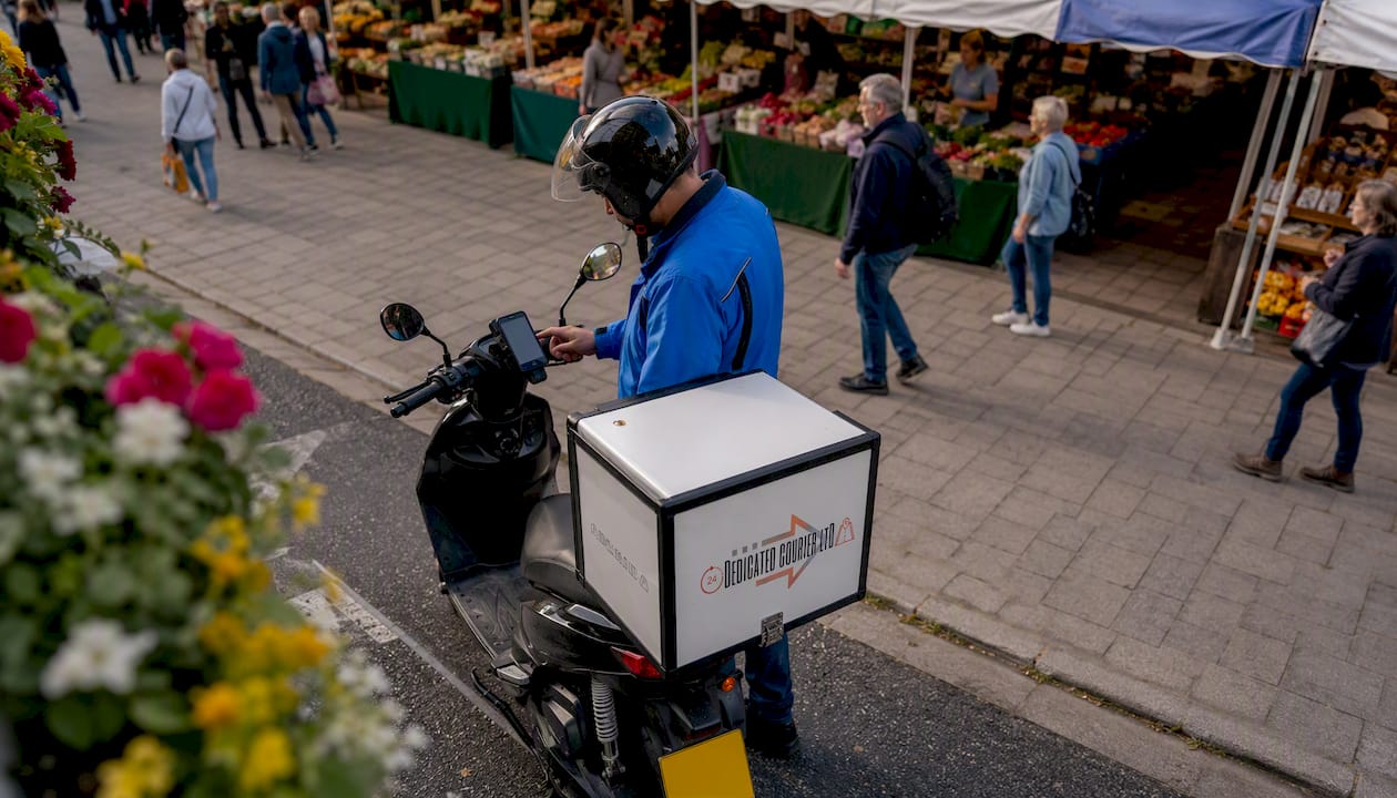 Courier motorbike on rural delivery route