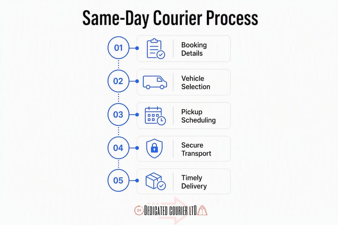 Infographic outlining same-day courier process