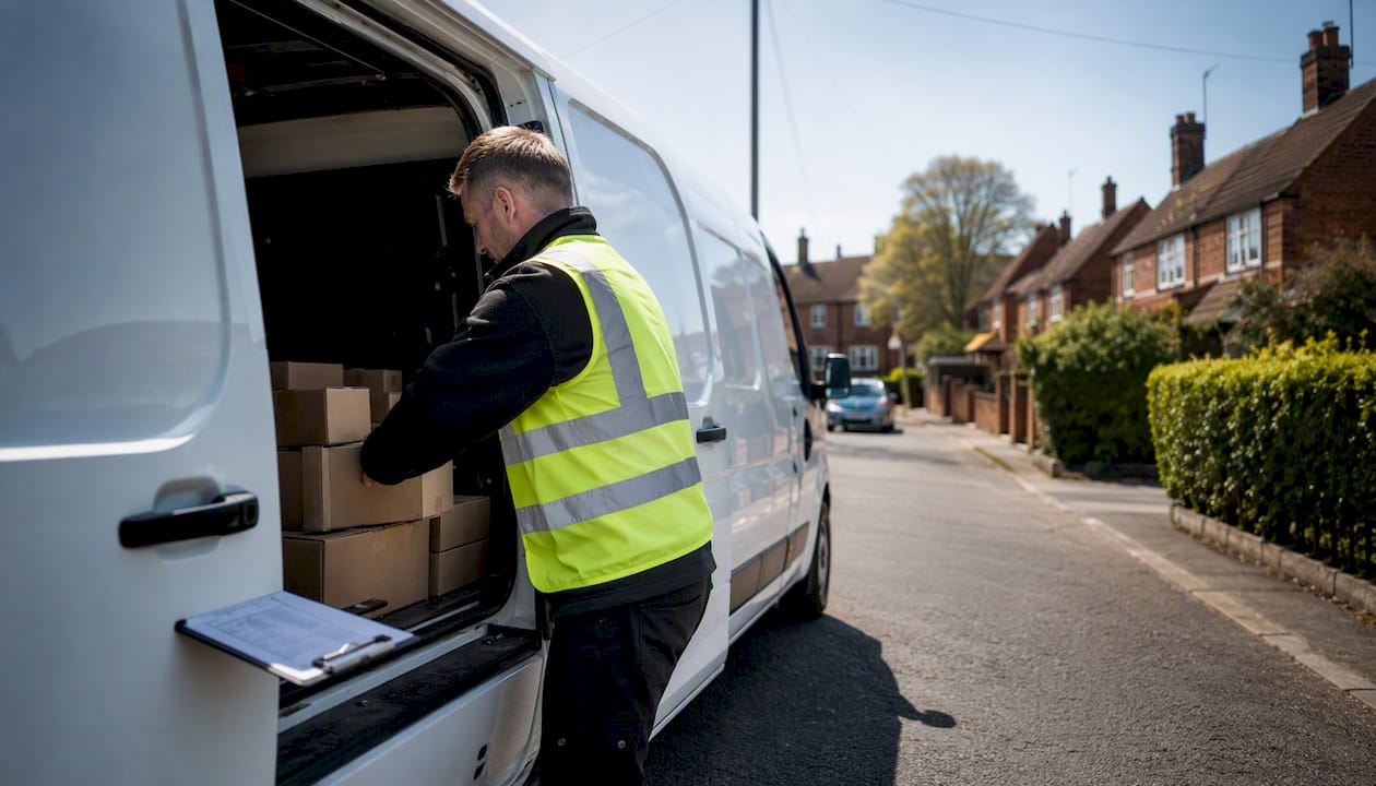 Courier loading packages for urgent delivery