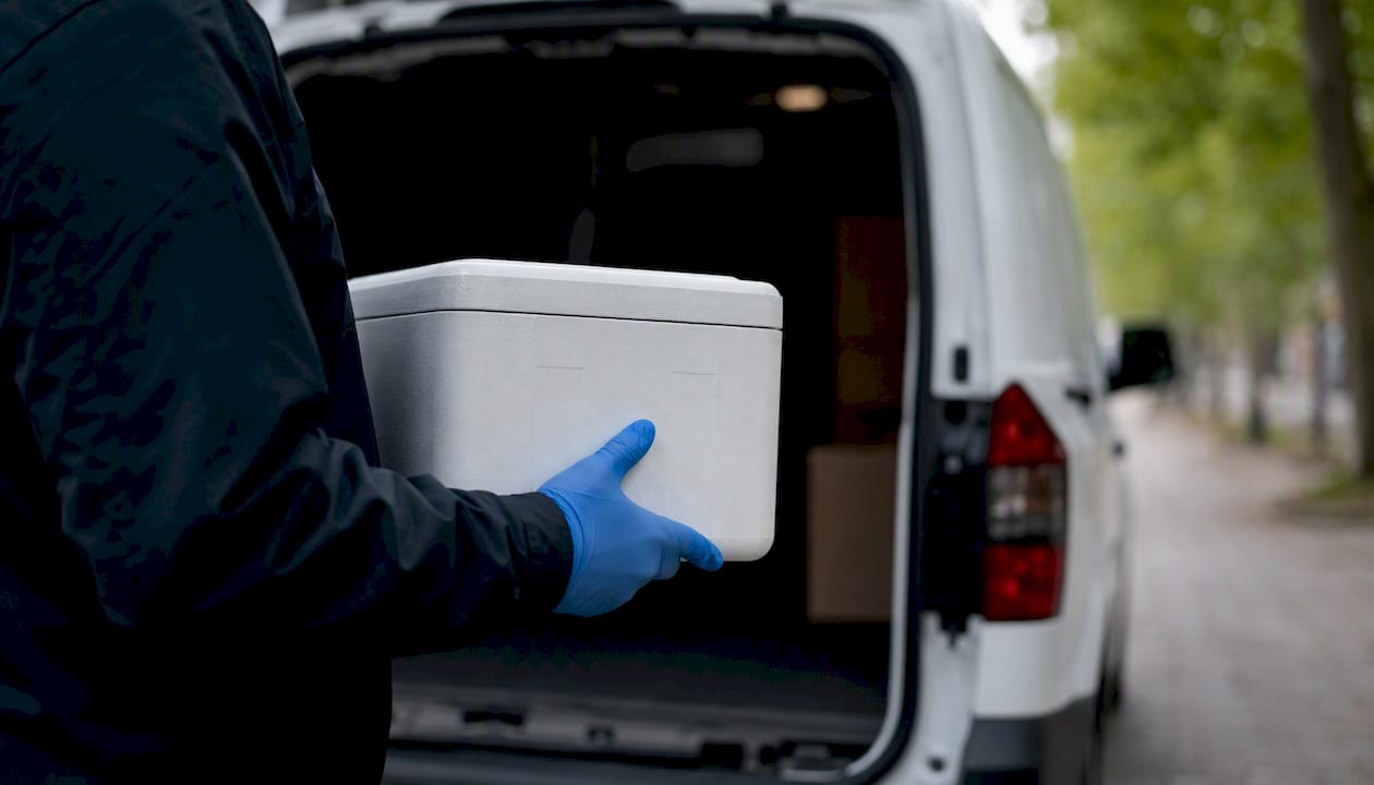 Courier handling medical delivery box