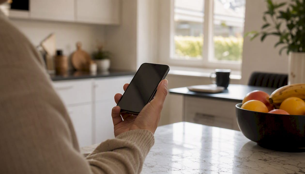 Hand holding smartphone waiting delivery
