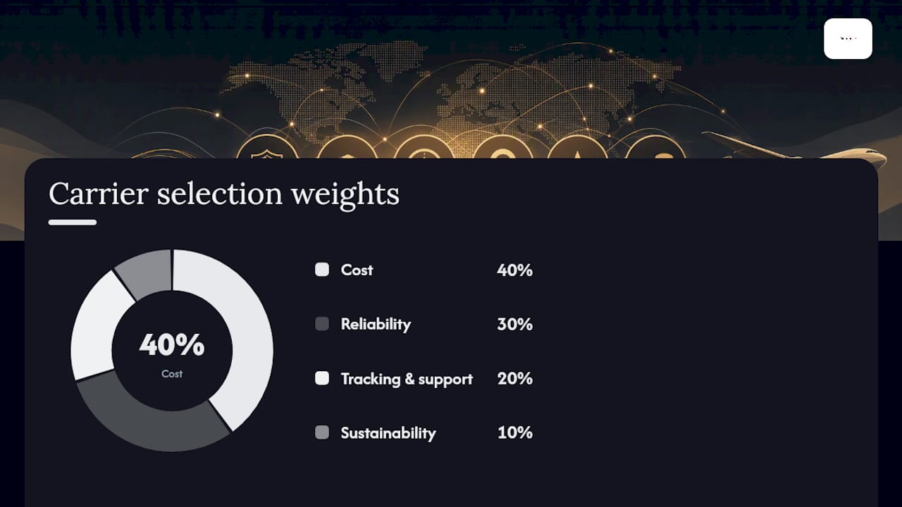 Diagram showing carrier selection criteria and multi-carrier rate shopping