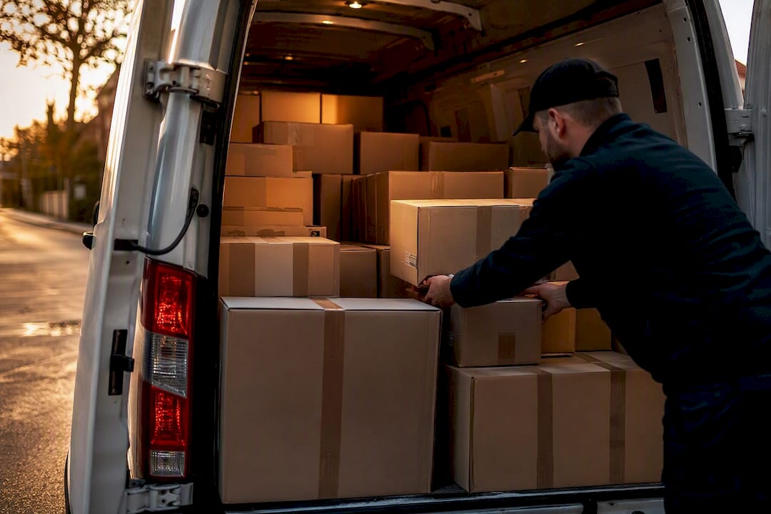 Properly loaded parcels inside van in reverse order