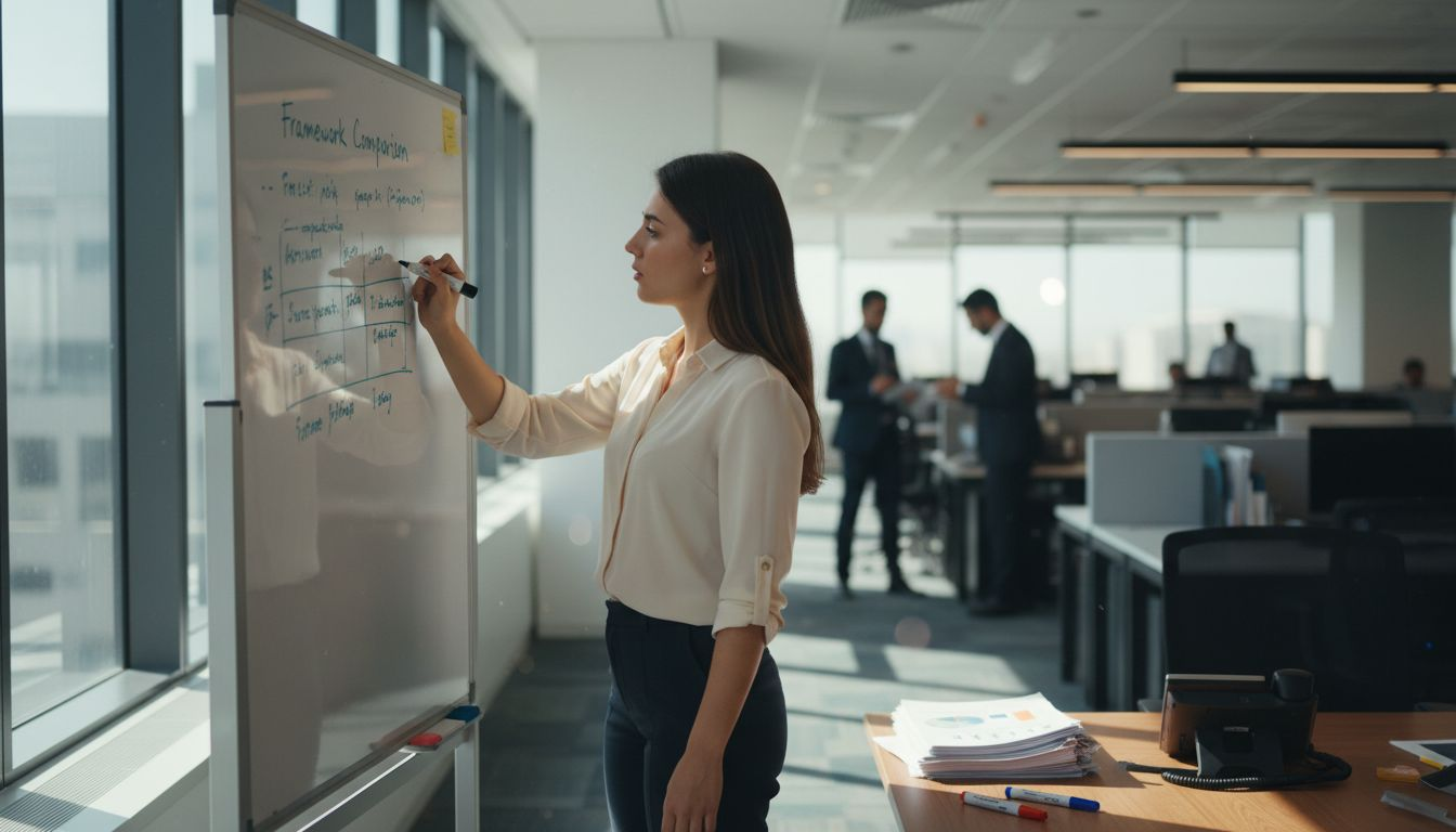 Manager explaining UAE financial frameworks