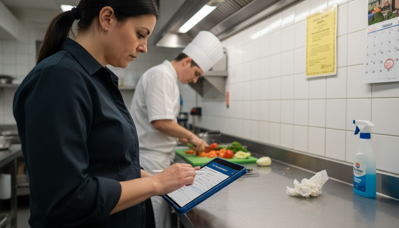 Supervisor using tablet for pest inspection log