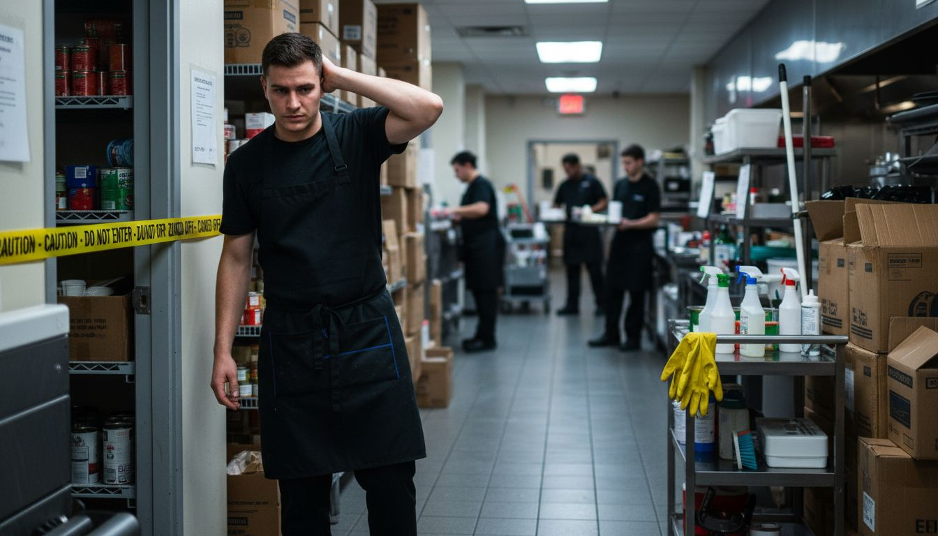 Staff blocking access to pest containment area