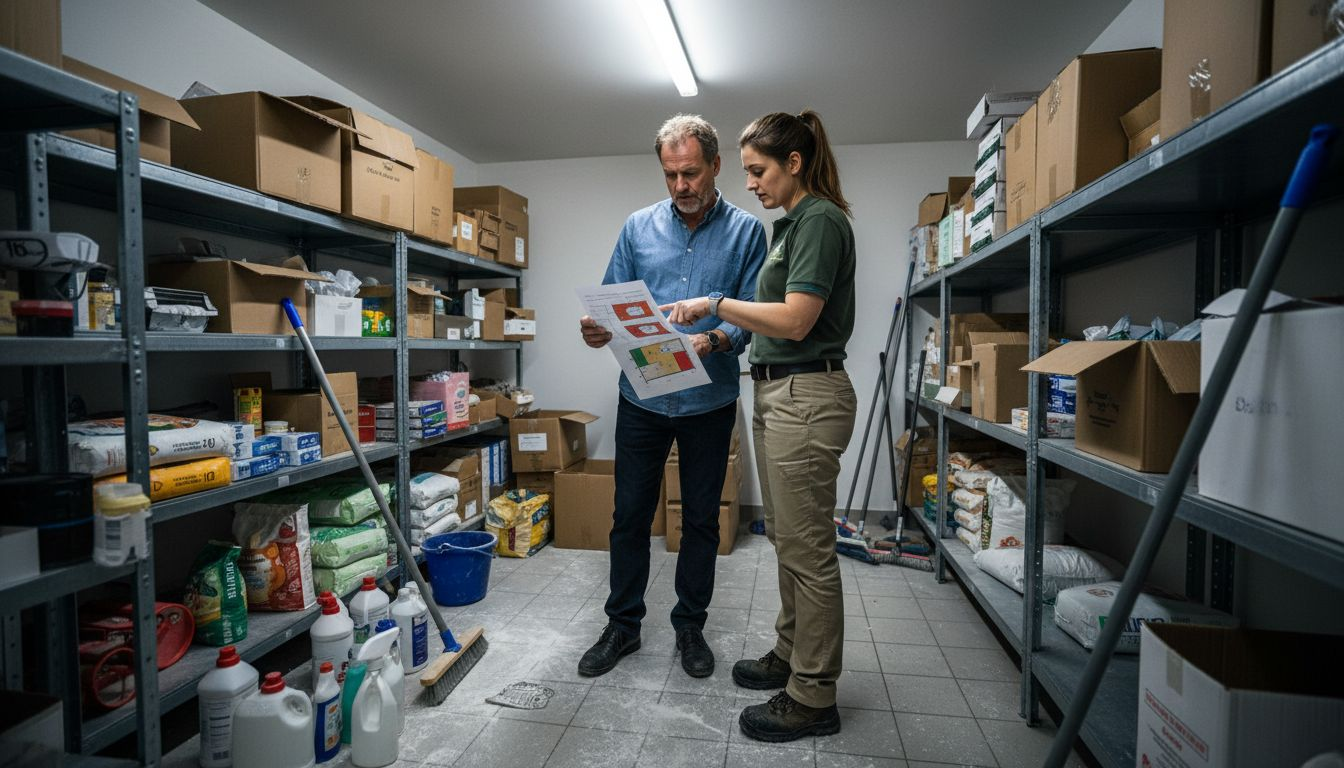 Manager and contractor reviewing inspection report