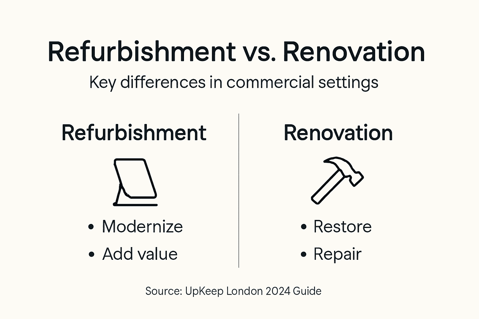 Infographic outlining refurbishment versus renovation