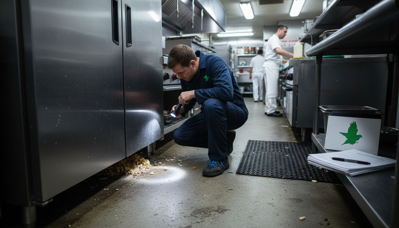 Inspector checking for restaurant pest infestation