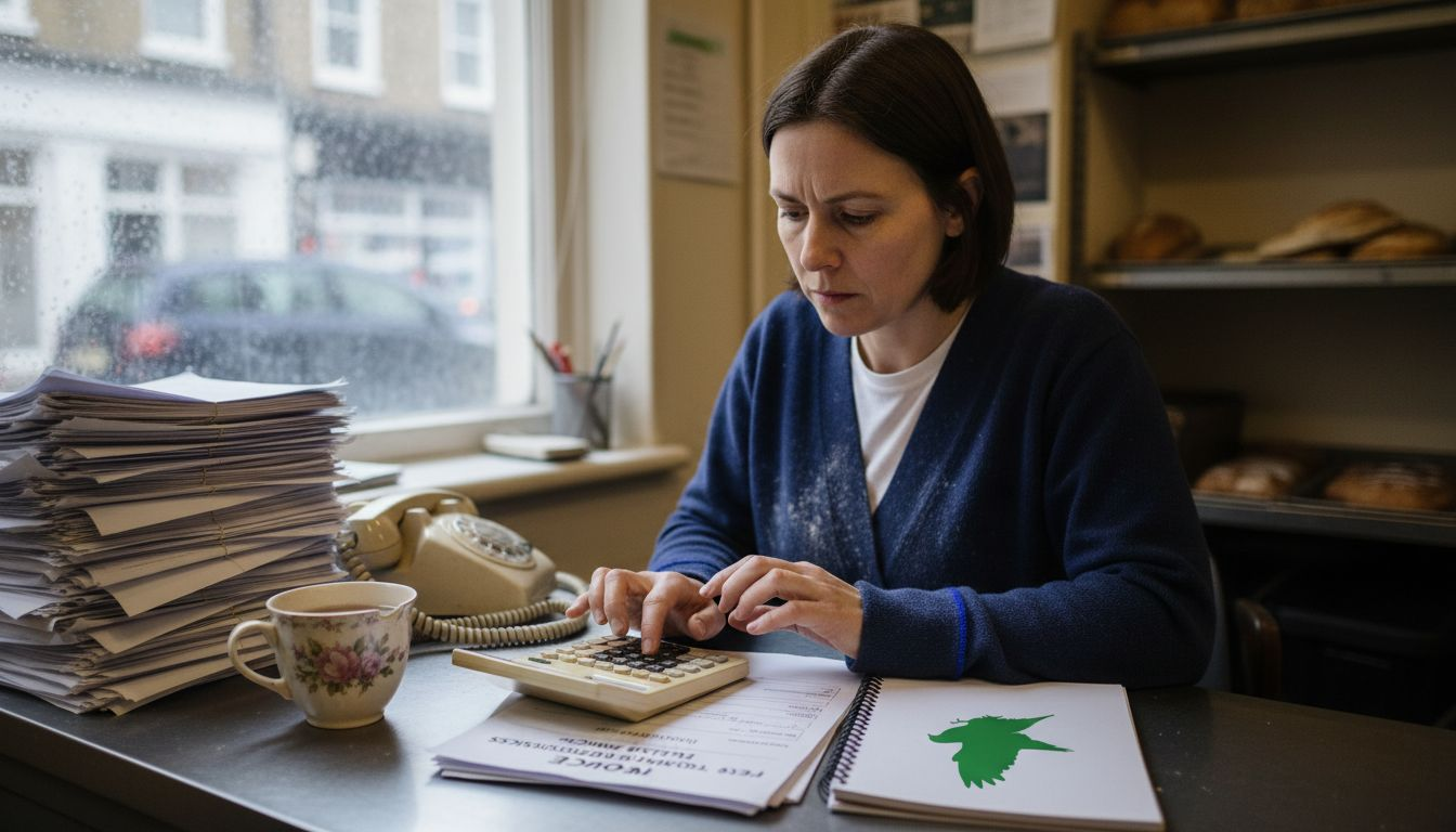 Bakery owner reviewing pest plan paperwork