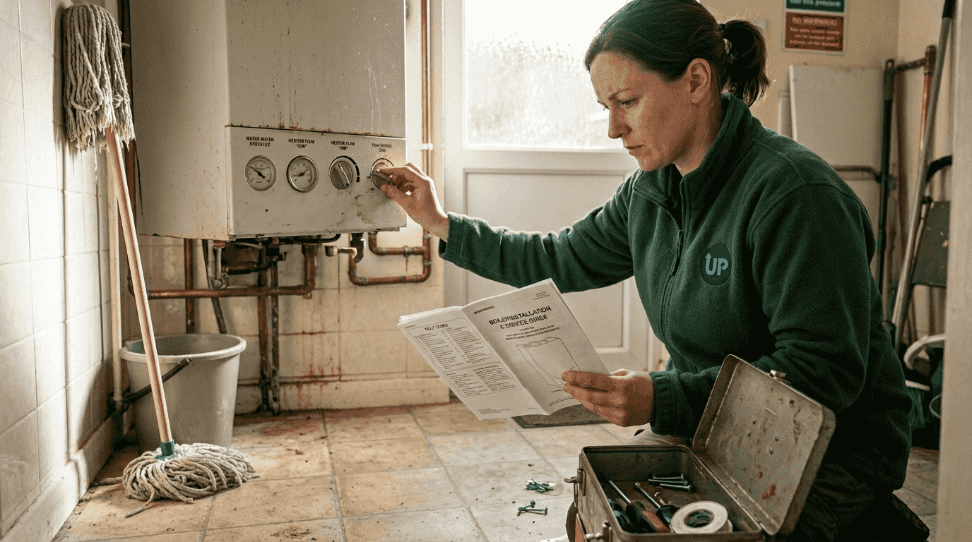 Engineer conducting boiler maintenance inspection