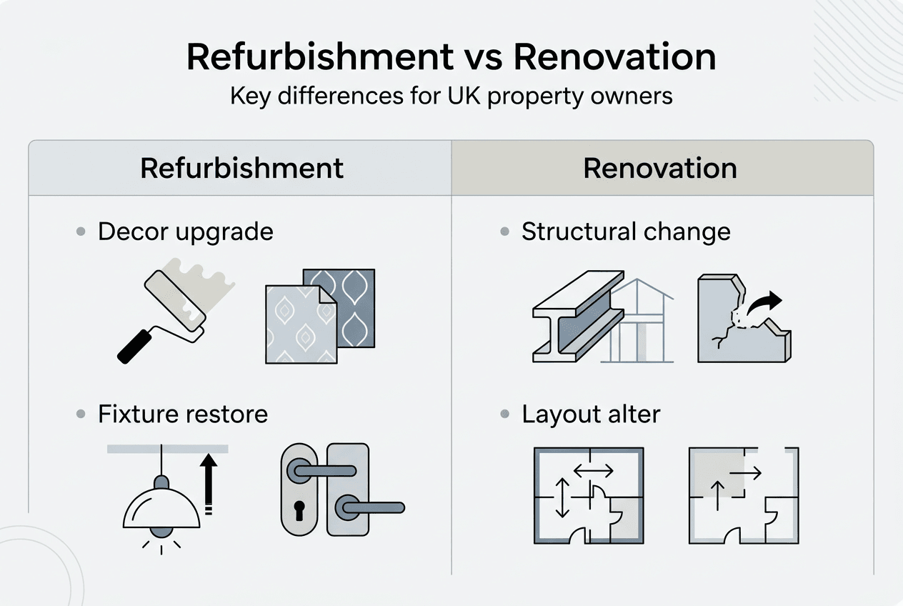 Infographic showing differences refurbishment versus renovation