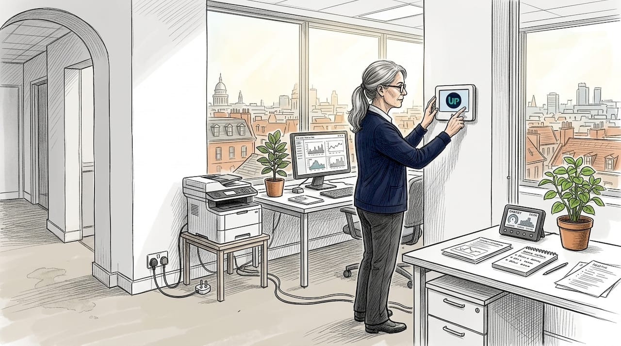 Manager adjusting controls in retrofitted office