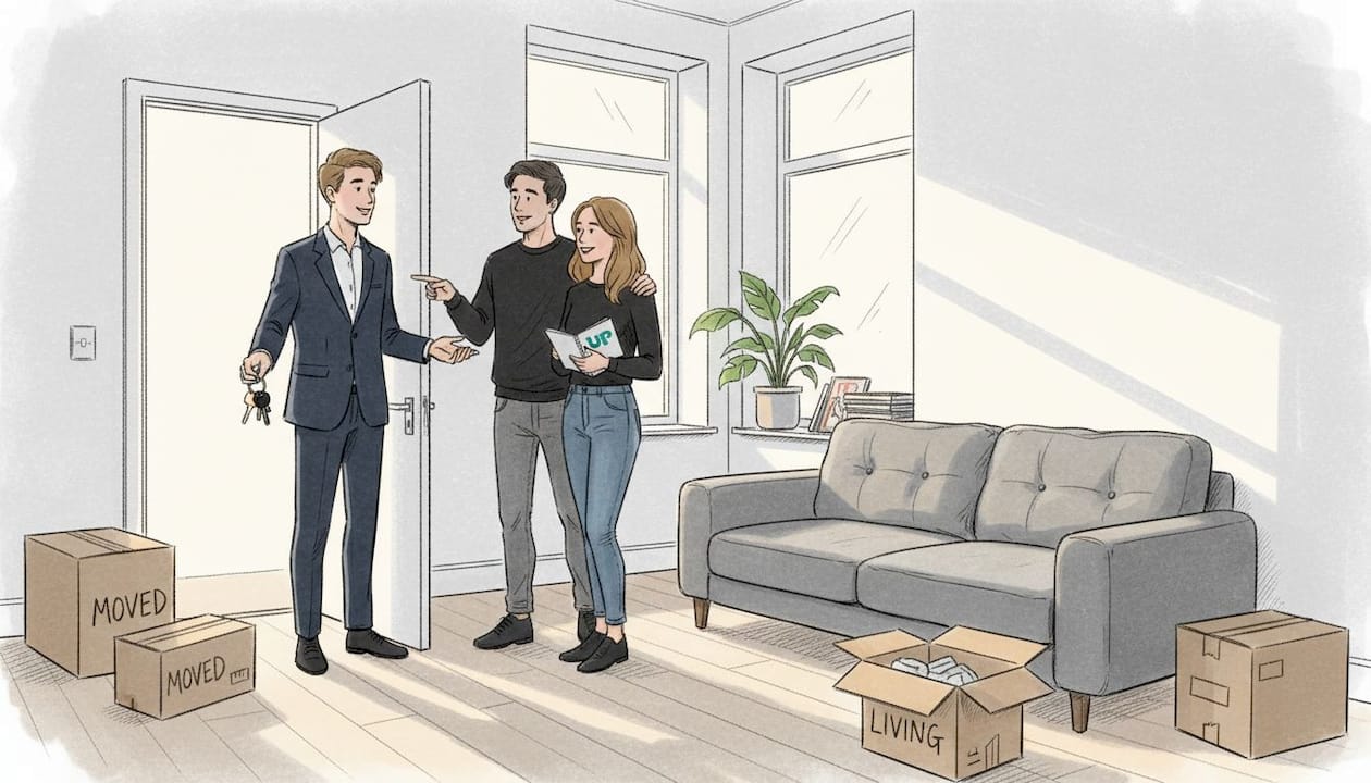 Letting agent welcomes tenants into refurbished flat