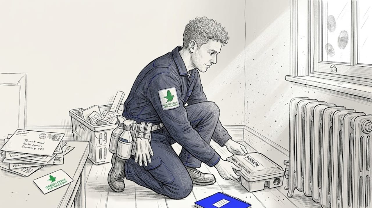 Pest control technician placing bait in London flat