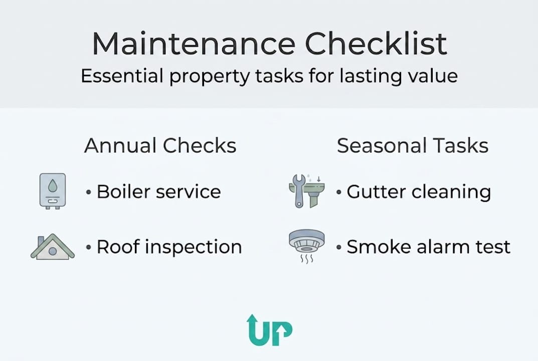 Infographic showing annual and seasonal property maintenance tasks