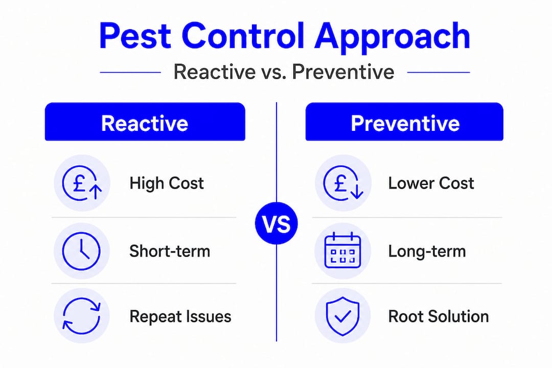 Infographic comparing reactive and preventive pest control