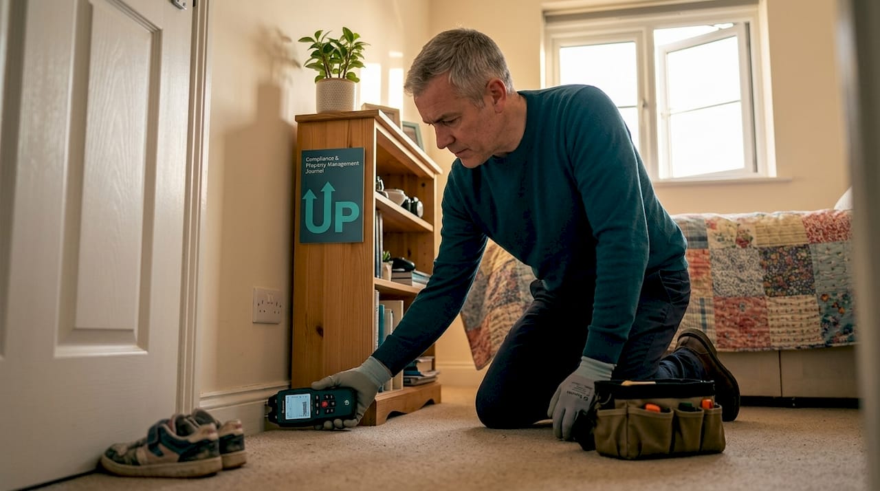Landlord checking wall for damp patches