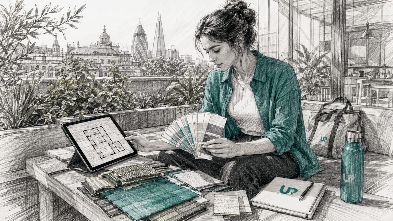 Interior designer comparing fit out samples
