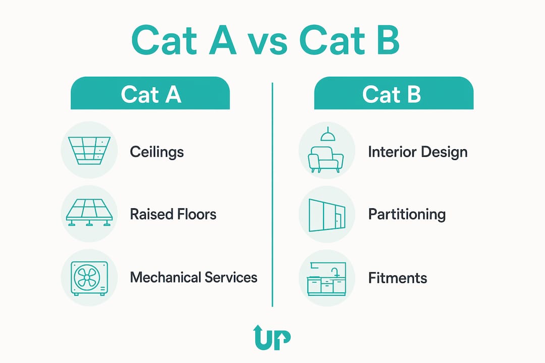 Infographic comparing Cat A and Cat B commercial fit outs