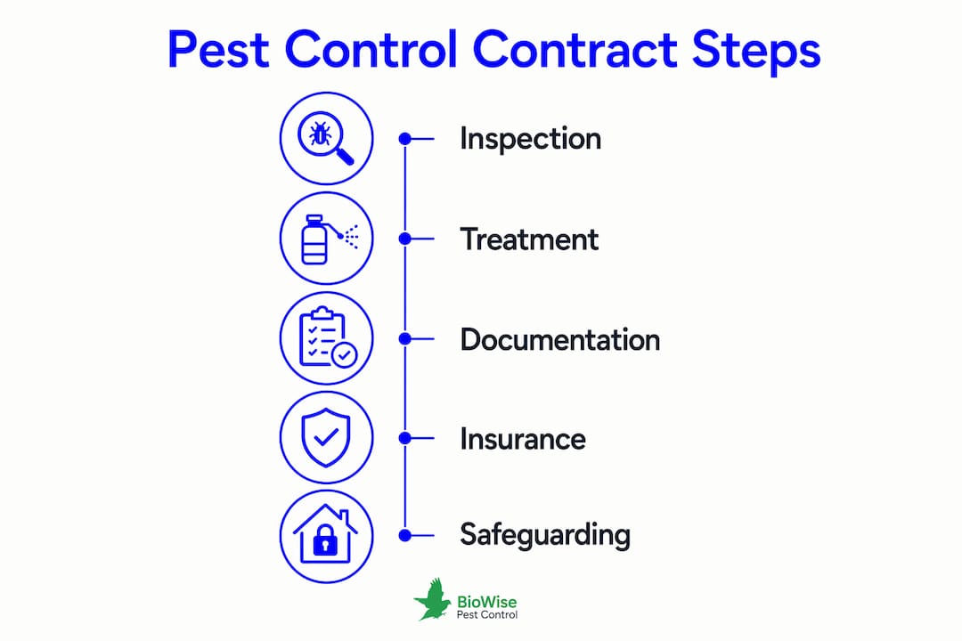 Infographic outlining key pest control contract elements for schools
