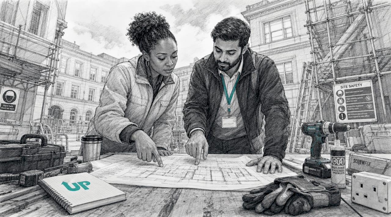 Two project managers reviewing refurbishment plans