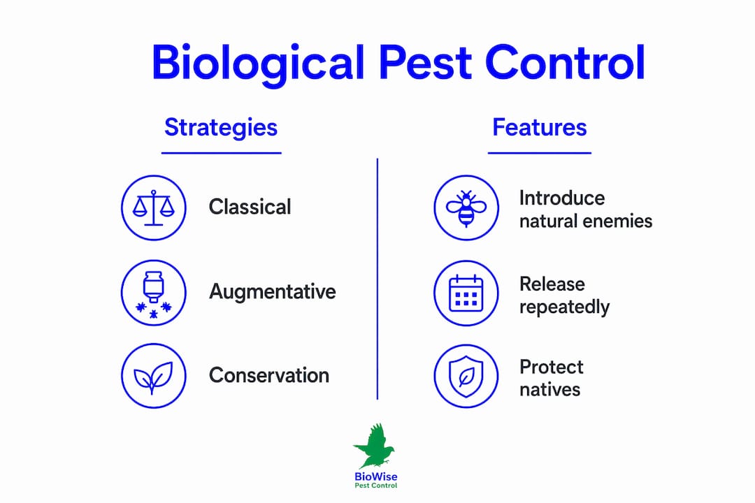 Infographic comparing main biological pest control strategies
