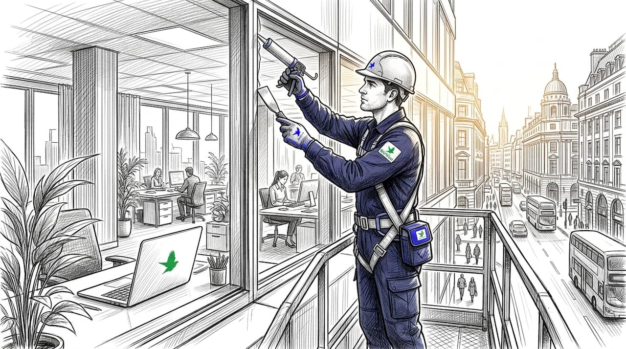Technician proofing office window gaps