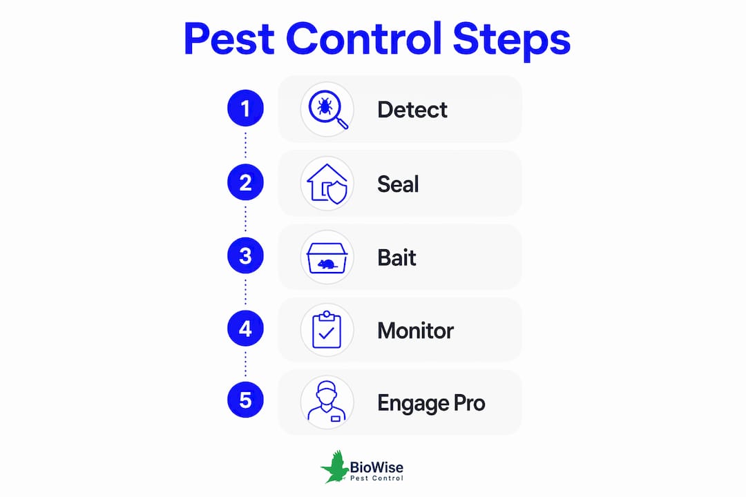 Infographic illustrating 5 key pest control steps