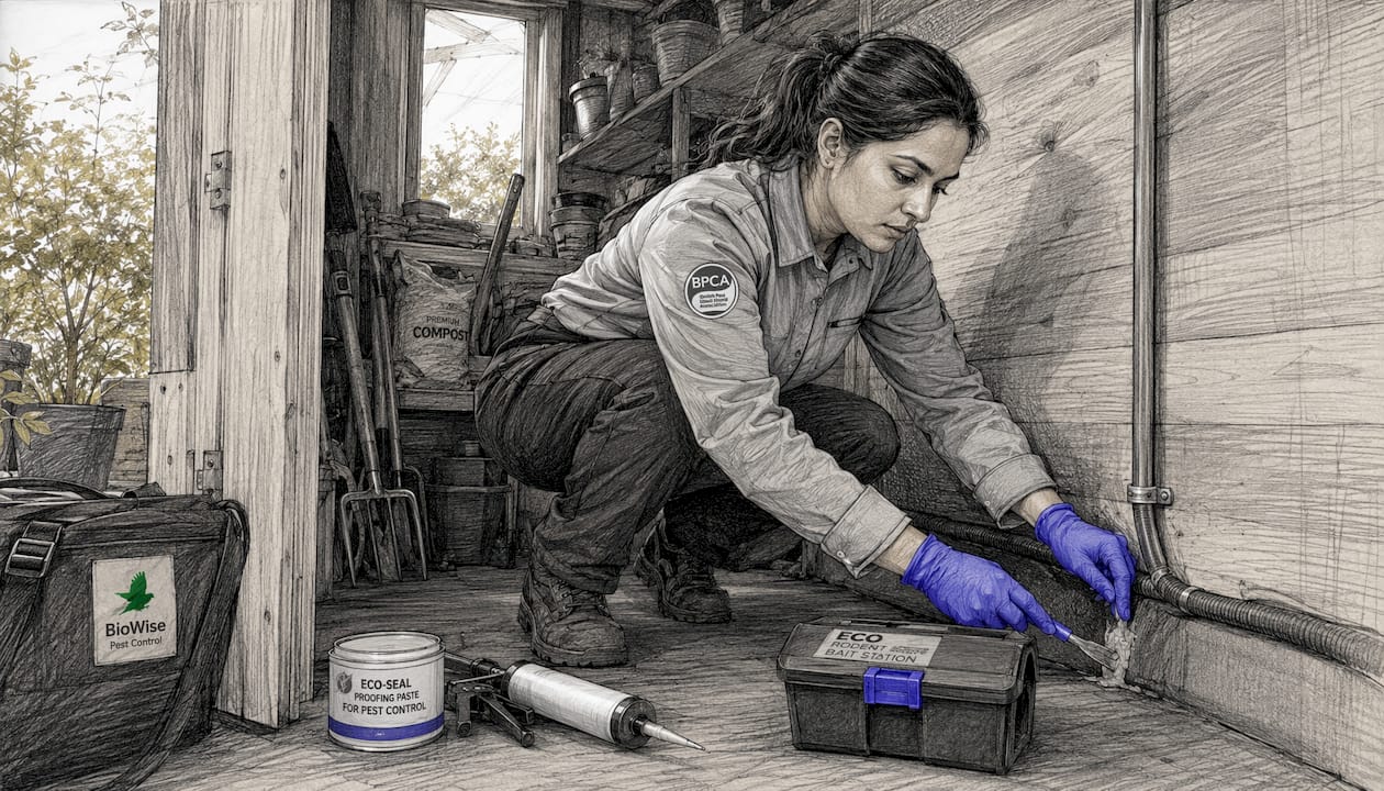 Technician installing eco-friendly pest control in UK office