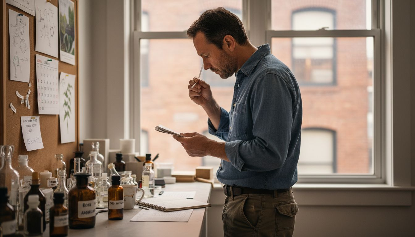 Perfume designer recording fragrance impression