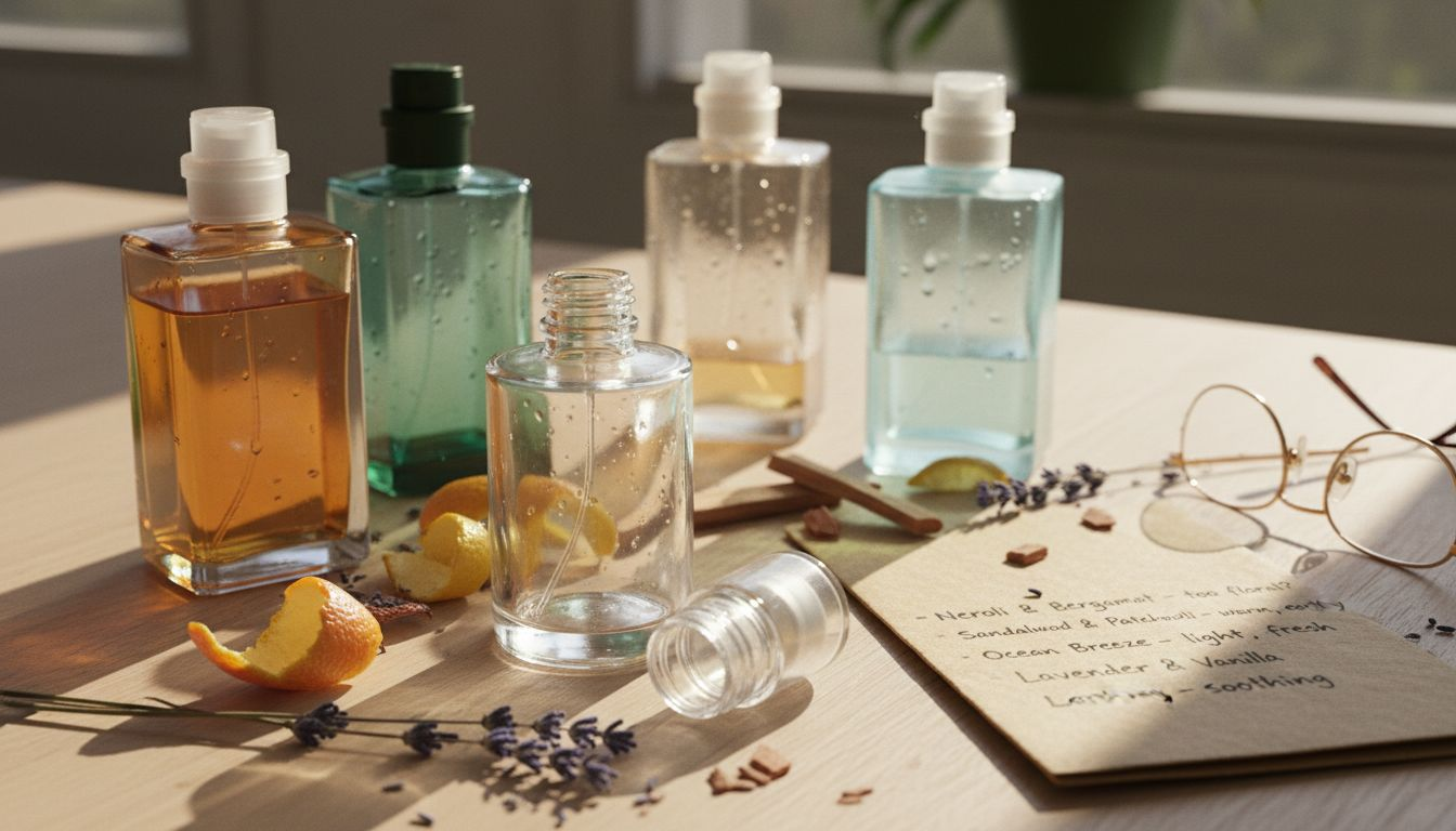 Perfume bottles with various natural ingredients