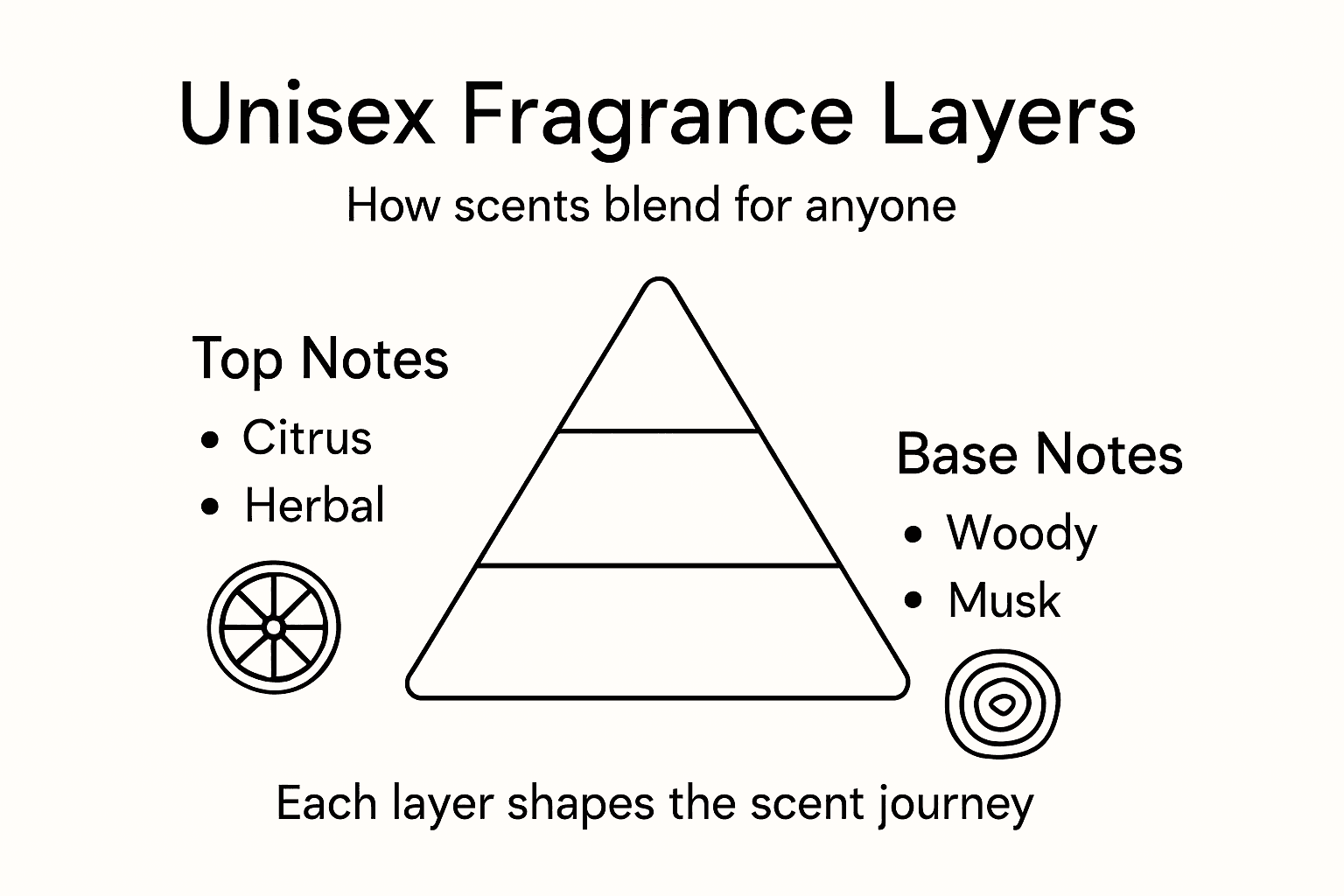 Infographic outlining unisex fragrance note layers