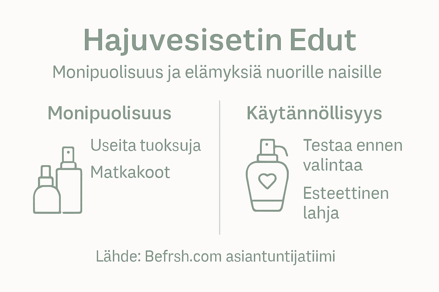 Nuorten naisten hajuvesisettien hyötyjä havainnollistava infografiikka