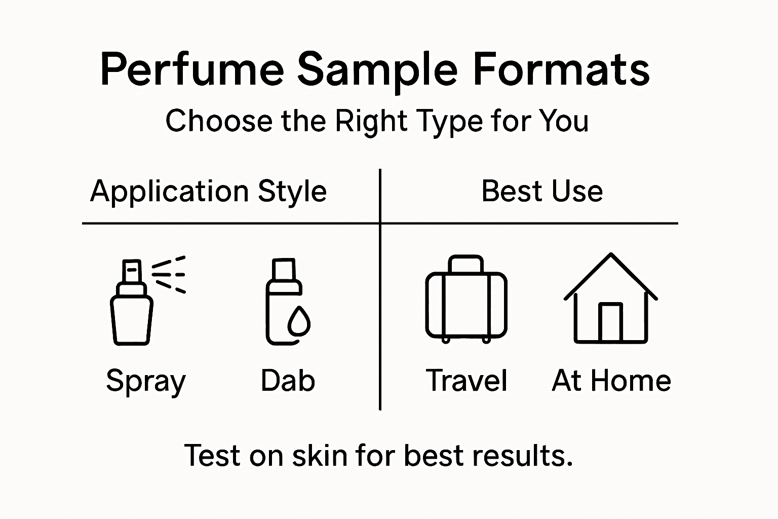 Infographic comparing perfume sample types and uses