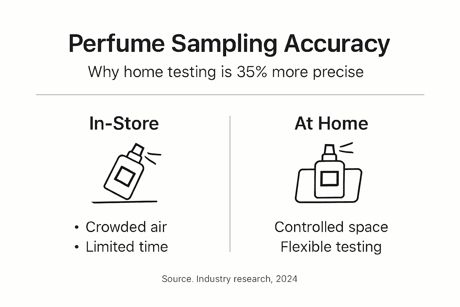 Infographic comparing home and store perfume testing
