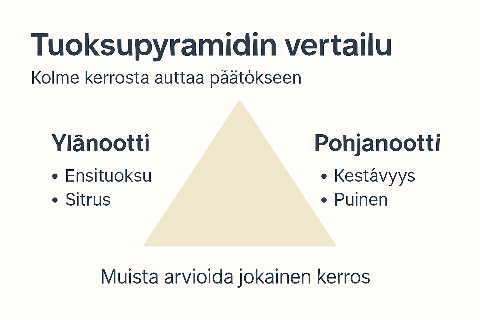 Yksinkertainen infografiikka tuoksupyramidien vertailuun