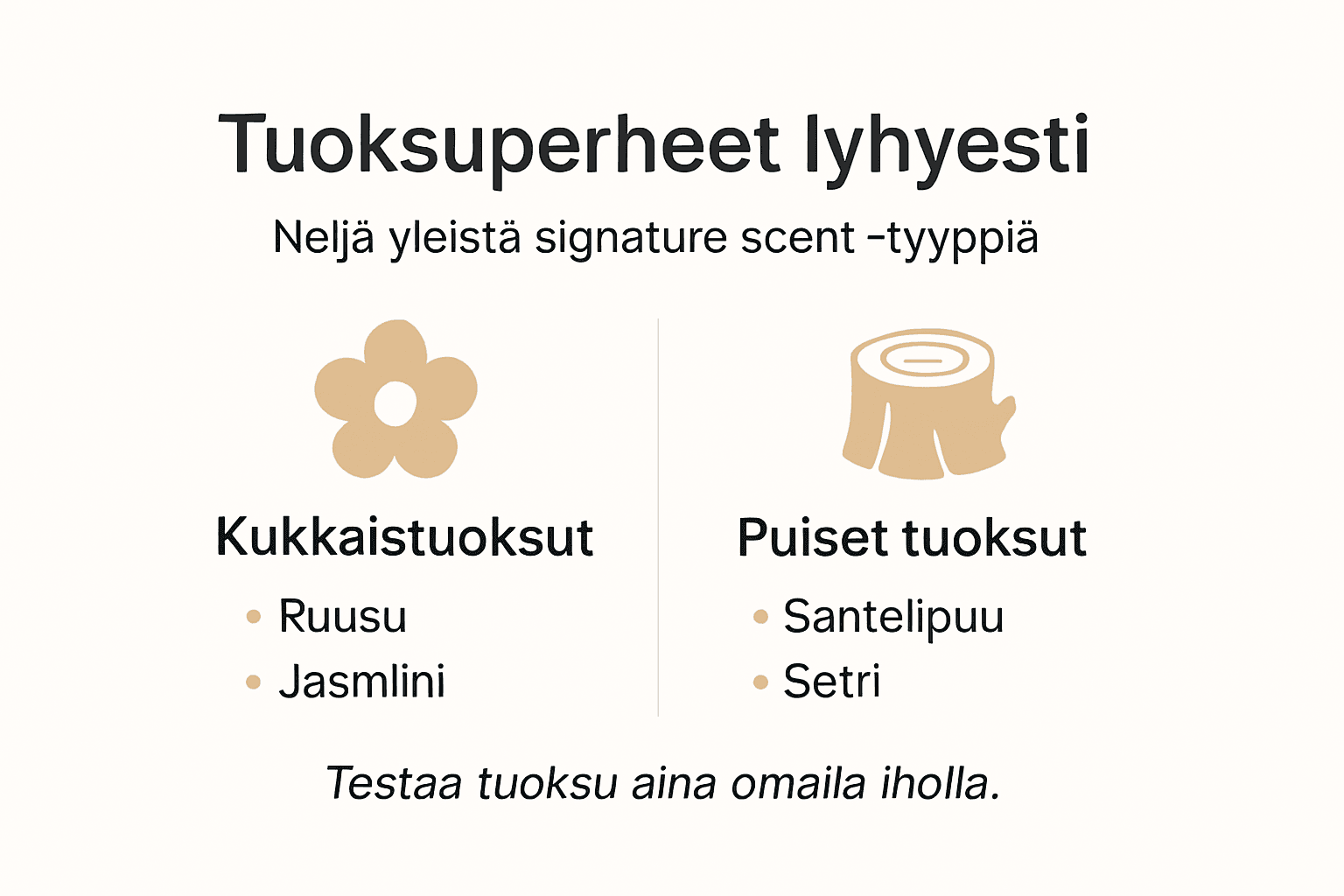 Infografiikka: signature-tuoksujen yleisimmät tuoksuperheet