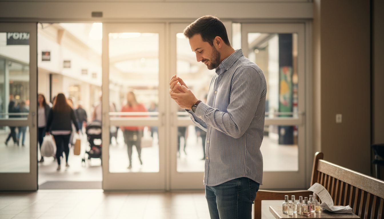 Man smelling perfume on his wrist