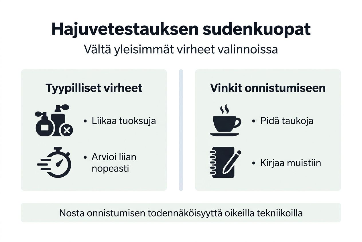 Infografiikka: Hajuvettestauksen yleisimmät mokat ja parhaat niksit