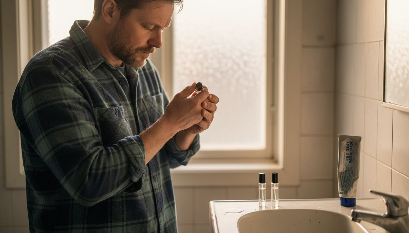 Mies kokeilee hajuveden tuoksua ranteelleen